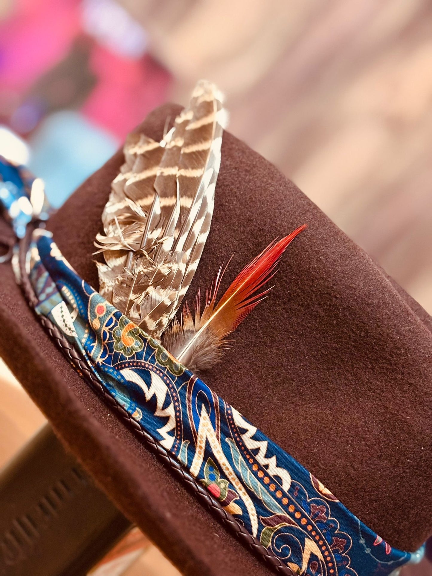 Mad Hatter Brown Hipster. Handmade chocolate hat with feathers – boho and rock style in one piece.